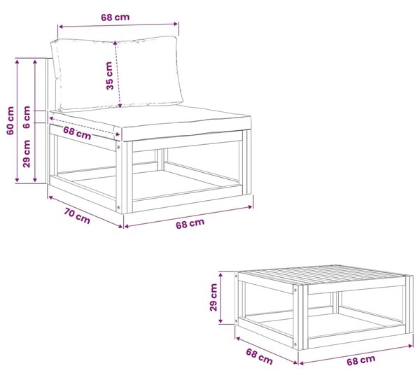 Modularna garnitura s jastucima 2 kom. Čvrsto drvo akacije - Bež Srednja sofa + stolić za kavu