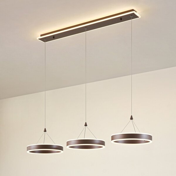 Lucande LED viseća svjetiljka Kolo, 114 cm, 3 žarulje, smeđa, prigušljiva, prigušiva, Smeđa / hrđa, Dnevni boravak/blagovaonica, Metal