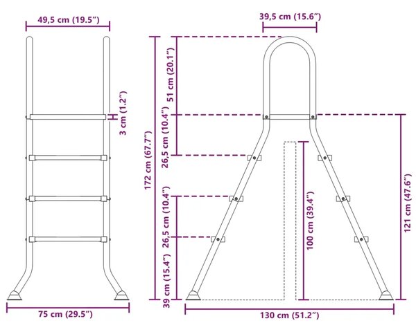 Ljestve za bazen iznad tla 100 cm 3-Step Nehrđajući čelik 304 - 3 stepenice