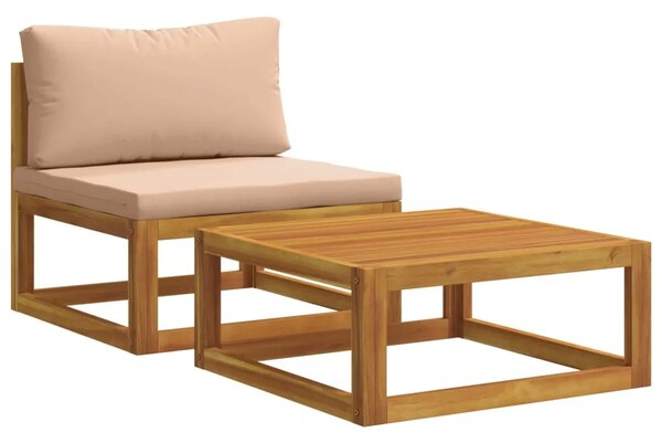 Modularna garnitura s jastucima 2 kom. Čvrsto drvo akacije - Bež Srednja sofa + stolić za kavu