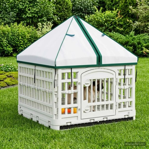 4-panelni ogradni igralište za pse s krovom 122 x 106 5 x 82 cm - s krovom i podlogom 122 x 106 5 x 82 cm