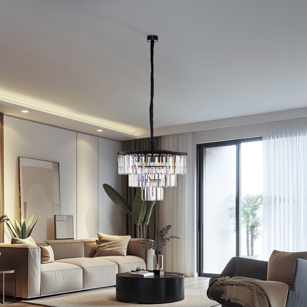 Nowodvorski Lighting Kristalna viseća svjetiljka, prozirna/crna, Ø 56 cm, prigušiva, Providna, Dnevni boravak/blagovaonica, Staklo