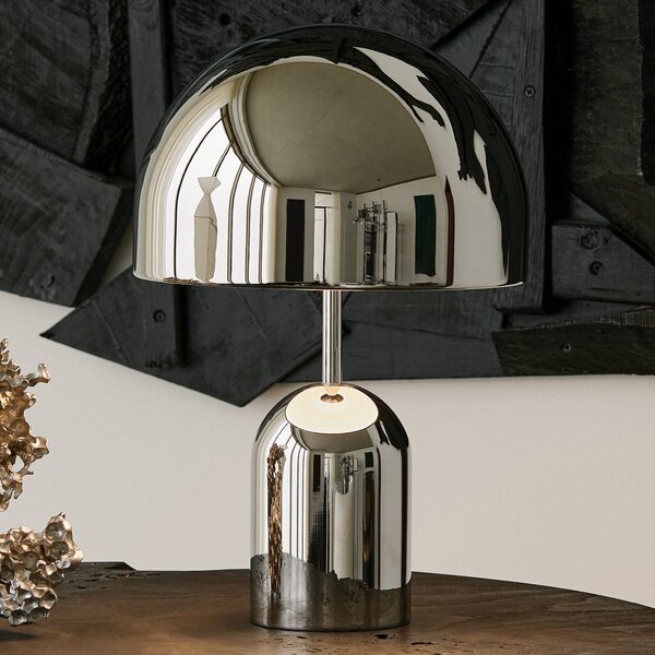 Tom Dixon LED stolna lampa Bell, srebrna, 43 cm, prigušljiva, prigušiva, Metalik, Dnevni boravak/blagovaonica, Metal