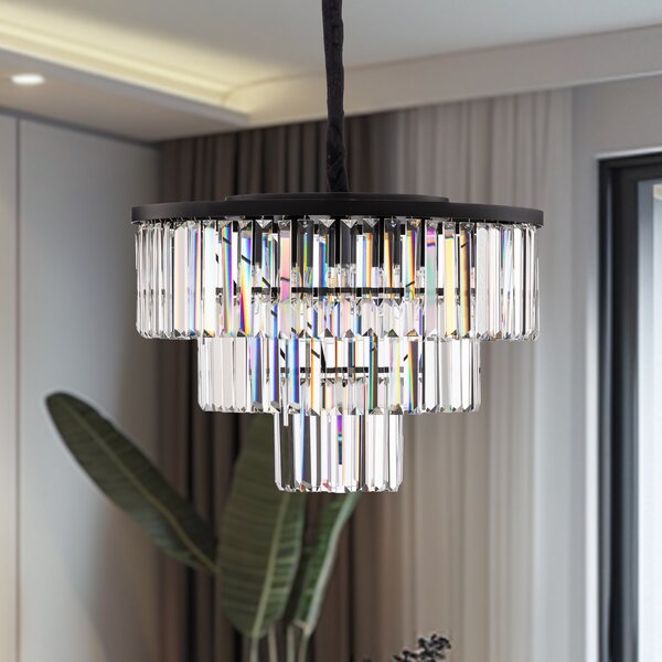 Nowodvorski Lighting Kristalna viseća svjetiljka, prozirna/crna, Ø 56 cm, prigušiva, Providna, Dnevni boravak/blagovaonica, Staklo