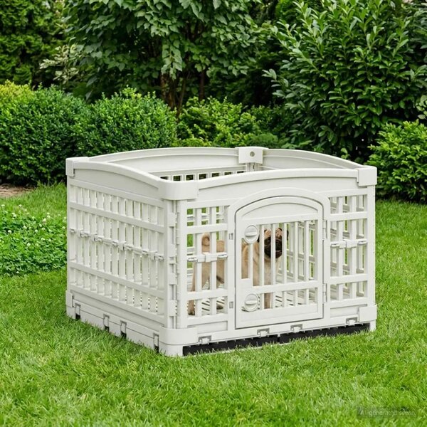 Igraonica za pse s 4 panela 122 x 106 5 x 82 cm Plastika Bijela - s podlogom 122 x 106 5 x 82 cm