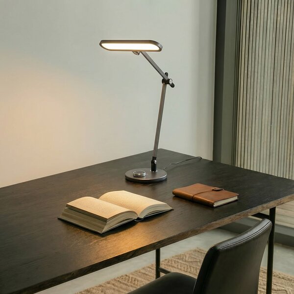 Lindby LED stolna lampa Elvir, siva, aluminij, visina 53cm, CCT, prigušiva, Sivo, Dnevni boravak/blagovaonica, Aluminij