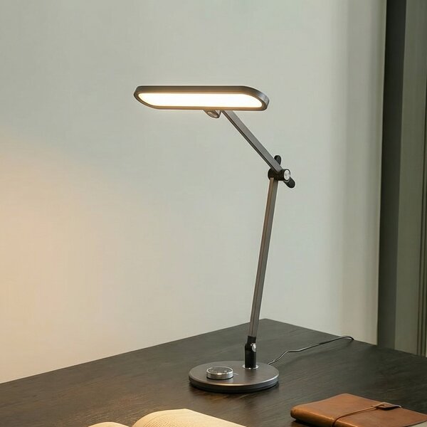 Lindby LED stolna lampa Elvir, siva, aluminij, visina 53cm, CCT, prigušiva, Sivo, Dnevni boravak/blagovaonica, Aluminij