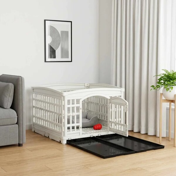 Igraonica za pse s 4 panela 122 x 106 5 x 82 cm Plastika Bijela - s podlogom 122 x 106 5 x 82 cm