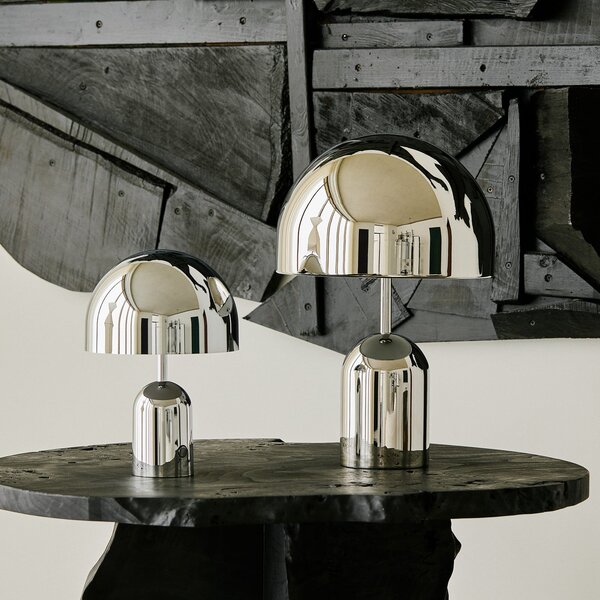 Tom Dixon LED stolna lampa Bell, srebrna, 43 cm, prigušljiva, prigušiva, Metalik, Dnevni boravak/blagovaonica, Metal