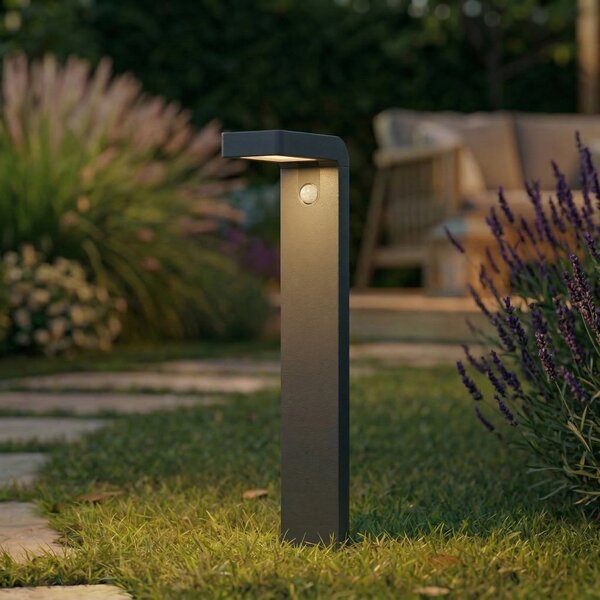 PRIOS Prios LED solarna svjetiljka za stazu Aurino, crna, 75 cm, senzor, Crno, Aluminij, Solarna svjetla