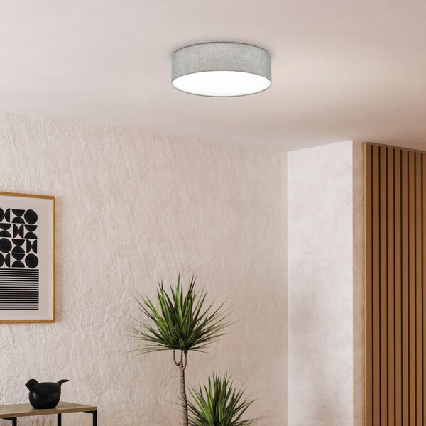 EGLO Siva stropna lampa Pasteri s lanenim sjenilom 57 cm, prigušiva, Sivo, Dnevni boravak/blagovaonica, Tkanina / tekstil