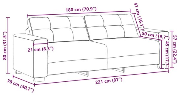 Sofa za 3 osobe Ružičasta 220 cm Baršun - Ružičasta 220 cm