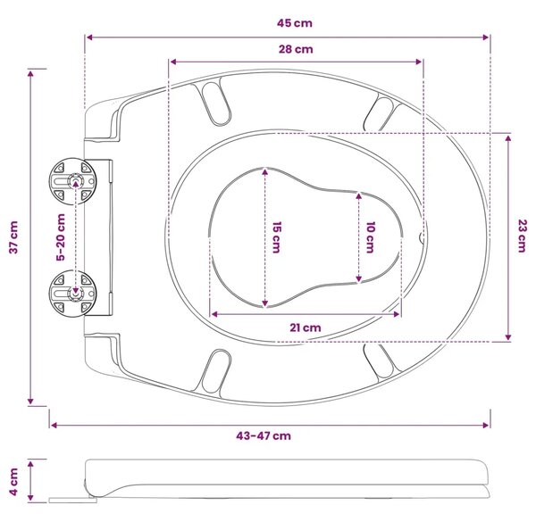 WC daska Crna 47 x 37 x 4 cm Duroplast - Crna