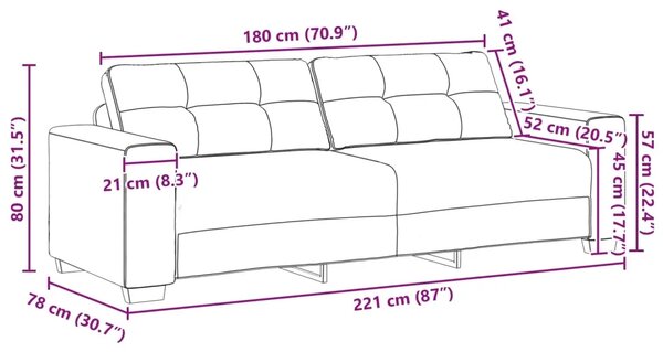 Sofa za 3 osobe Žuta 220 cm Baršun - Žuta 220 cm