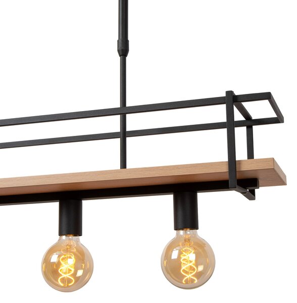 Lucide Viseća lampa Milonga, crna, duljina 100 cm, metal/drvo, prigušiva, Crno, Dnevni boravak/blagovaonica, Metal