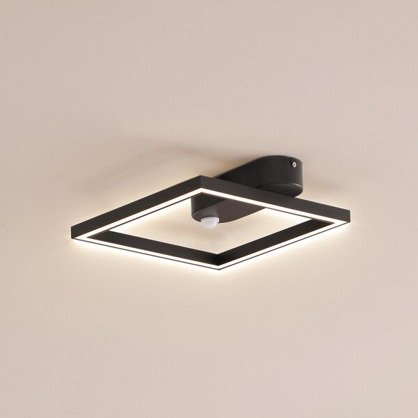 Lindby LED stropna svjetiljka Yulla, 34 cm, crna, senzor, Crno, Područje hodnika, Aluminij