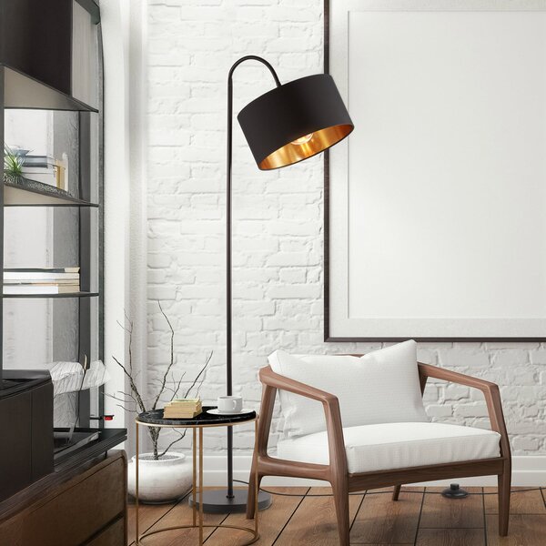 B.K. Licht Kari podna lampa, zakrivljena, crna/zlatna, tekstil, E27, Crno, Dnevni boravak/blagovaonica, Tkanina / tekstil