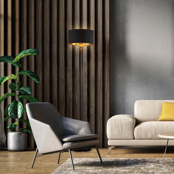 B.K. Licht Kari podna lampa, ravna, crna/zlatna, tkanina, E27, Crno, Dnevni boravak/blagovaonica, Tkanina / tekstil