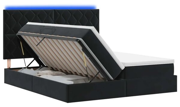 LED krevet za pohranu s madracem Crna 180 x 200 cm Baršun - Crna 180 x 200 cm Dizajn s rombovima