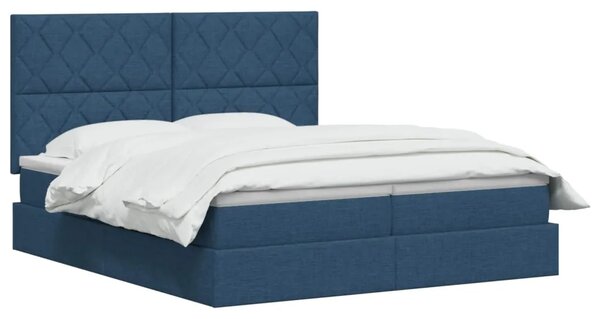 LED krevet za pohranu s madracem Plava 180 x 200 cm Tkanina - Plava 180 x 200 cm Dizajn s rombovima