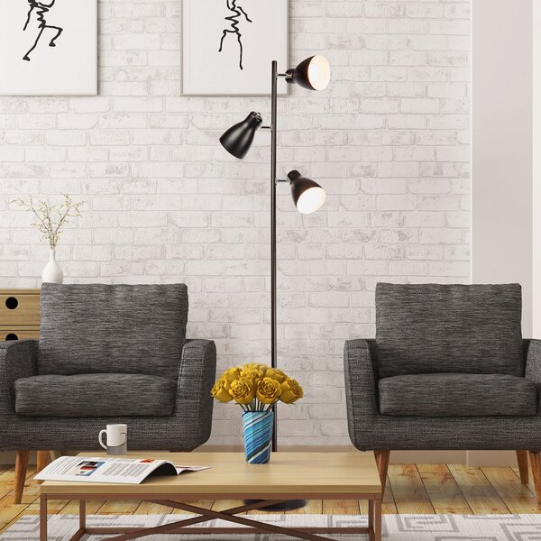 B.K. Licht Gide podna lampa, 3 žarulje, crna, metalna, E27, Crno, Dnevni boravak/blagovaonica, Metal