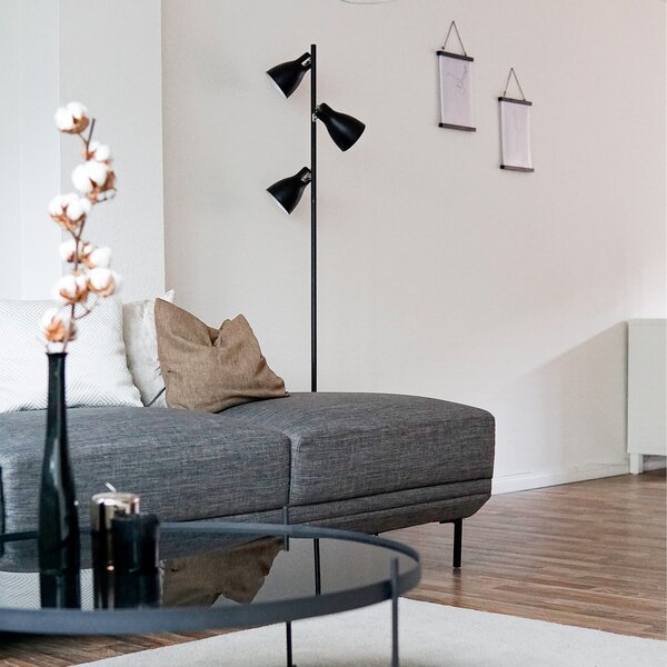 B.K. Licht Gide podna lampa, 3 žarulje, crna, metalna, E27, Crno, Dnevni boravak/blagovaonica, Metal