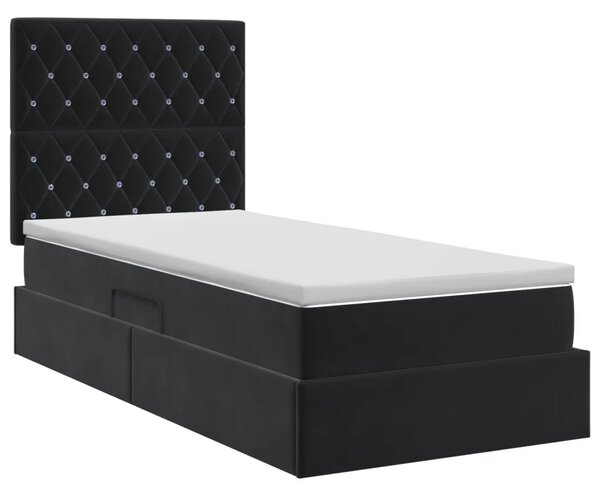 Krevet s madracem i skladištem Crna 90 x 200 cm Baršun - Crna 90 x 200 cm Kristal s dugmadima