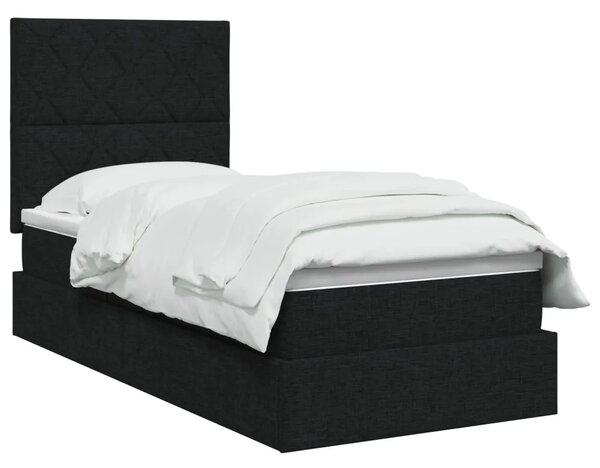 Krevet s madracem i skladištem Crna 90 x 190 cm tkanina - Crna 90 x 190 cm Dizajn s rombovima