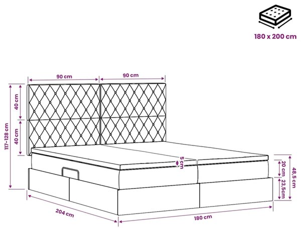 Krevet s od storage s uzglavljem Crna 180 x 200 cm Baršun - Crna 180 x 200 cm Kristal s dugmadima