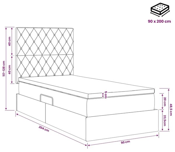 Krevet s madracem i skladištem Tamnozelena 90 x 200 cm Baršun - Tamnozelena 90 x 200 cm Kristal s dugmadima
