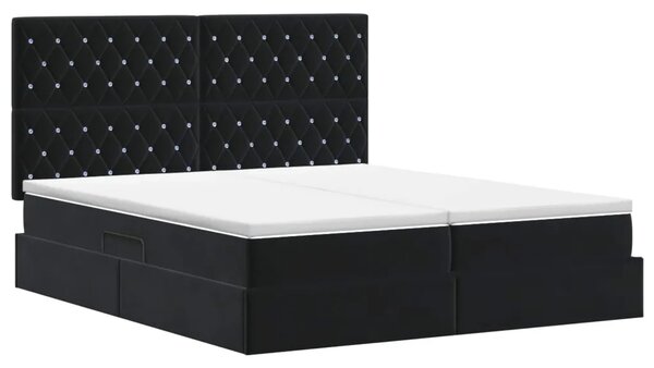 Krevet s od storage s uzglavljem Crna 180 x 200 cm Baršun - Crna 180 x 200 cm Kristal s dugmadima