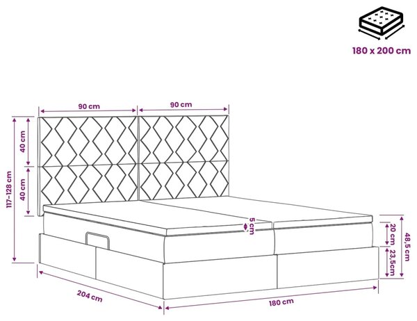 Krevet s od storage s uzglavljem Plava 180 x 200 cm Tkanina - Plava 180 x 200 cm Dizajn s rombovima