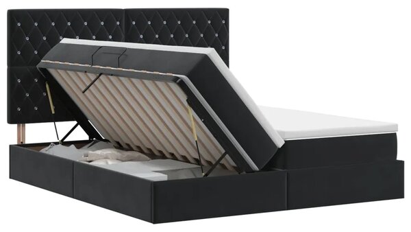 Krevet s od storage s uzglavljem Crna 180 x 200 cm Baršun - Crna 180 x 200 cm Kristal s dugmadima