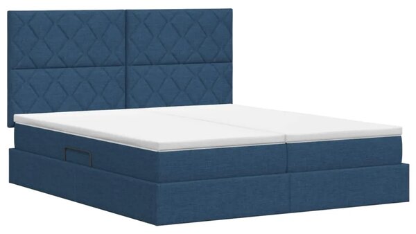 Krevet s od storage s uzglavljem Plava 180 x 200 cm Tkanina - Plava 180 x 200 cm Dizajn s rombovima