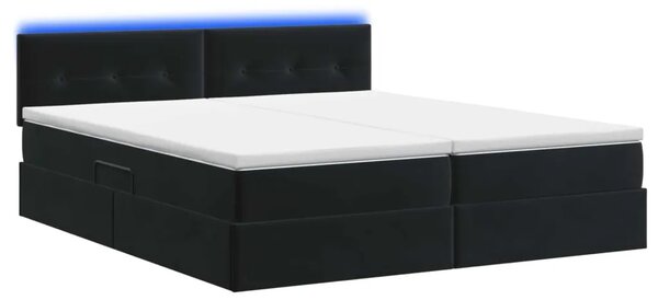LED krevet za pohranu s madracem Crna 180 x 200 cm Baršun - Crna 180 x 200 cm Prošiveno gumbima