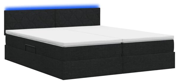 LED krevet za pohranu s madracem Crna 180 x 200 cm Tkanina - Crna 180 x 200 cm Dizajn s rombovima