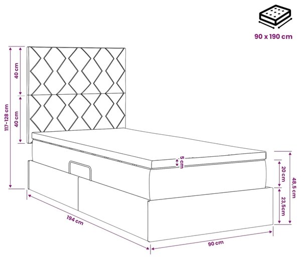 Krevet s madracem i skladištem Crna 90 x 190 cm tkanina - Crna 90 x 190 cm Dizajn s rombovima