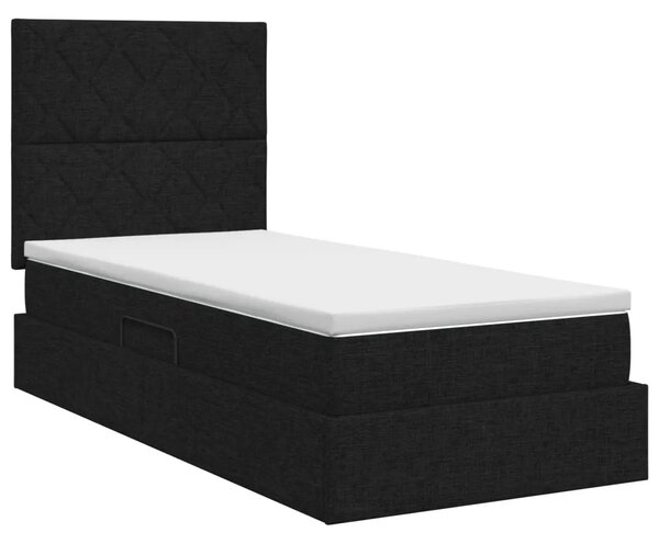 Krevet s madracem i skladištem Crna 90 x 190 cm tkanina - Crna 90 x 190 cm Dizajn s rombovima