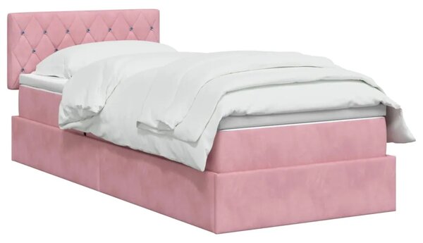 Krevet s od storage s uzglavljem Ružičasta 90 x 200 cm Baršun - Ružičasta 90 x 200 cm Kristal s dugmadima