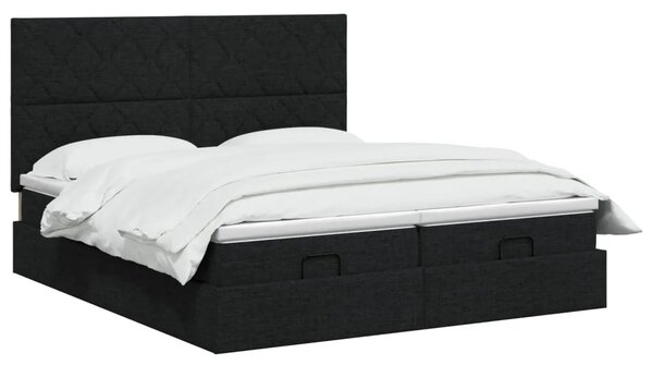 Podesivi krevet s madracem s uzglavljem 2 kom. Crna Tkanina - Crna 180 x 200 cm Dizajn s rombovima