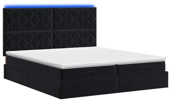 Krevet od pjene s madracem i LED-om Crna 180 x 200 cm Baršun - Crna 180 x 200 cm Dizajn s rombovima