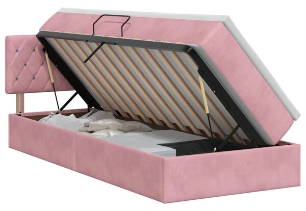 Krevet s od storage s uzglavljem Ružičasta 90 x 200 cm Baršun - Ružičasta 90 x 200 cm Kristal s dugmadima