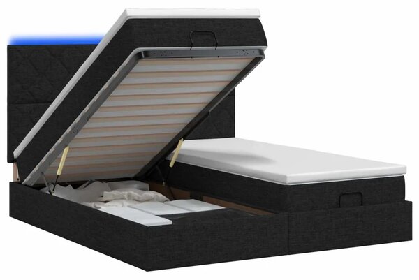 Krevet od pjene s madracem i LED-om Crna 180 x 200 cm Tkanina - Crna 180 x 200 cm Dizajn s rombovima