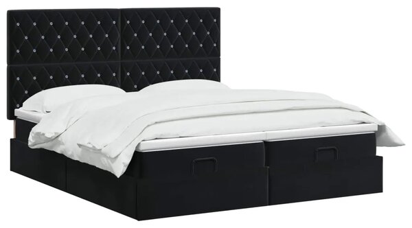 Podesivi krevet s madracem s uzglavljem 2 kom. Crna Baršun - Crna 180 x 200 cm Kristal s dugmadima