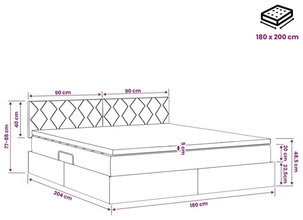 Krevet s madracem i skladištem Crna 180 x 200 cm Baršun - Crna 180 x 200 cm Dizajn s rombovima