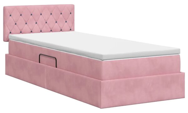 Krevet s od storage s uzglavljem Ružičasta 90 x 200 cm Baršun - Ružičasta 90 x 200 cm Kristal s dugmadima