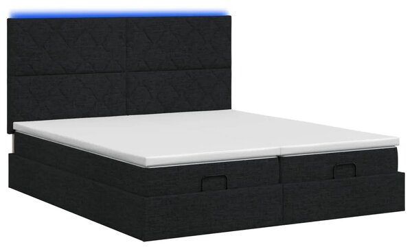 Krevet od pjene s madracem i LED-om Crna 180 x 200 cm Tkanina - Crna 180 x 200 cm Dizajn s rombovima