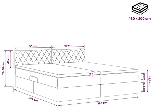 Krevet s od storage s uzglavljem 2 kom. Crna - Crna 180 x 200 cm Kristal s dugmadima