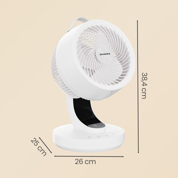 Ventilator s LED zaslonom, tihi ventilator - Bijela - 26x25x38,4 cm
