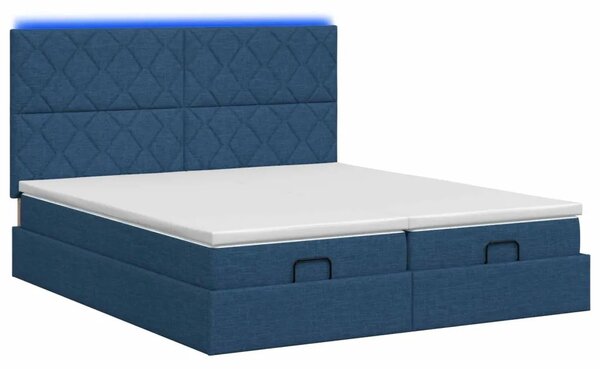 Krevet od pjene s madracem i LED-om Plava 180 x 200 cm Tkanina - Plava 180 x 200 cm Dizajn s rombovima